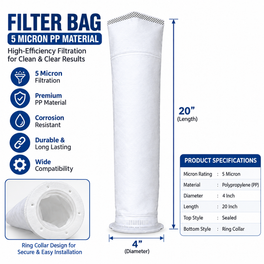 AquaVanta 5 Micron PP Water Filter Bag – 20 Inch (Pack of 2)