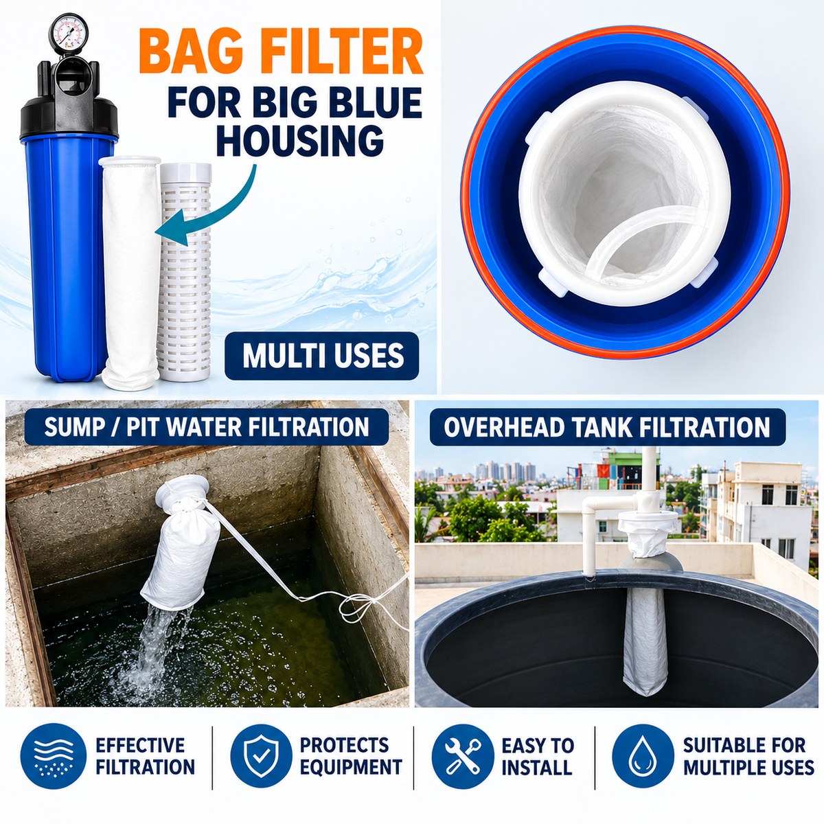 AquaVanta 5 Micron PP Water Filter Bag – 20 Inch (Pack of 2)